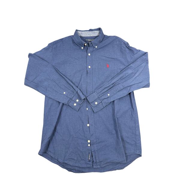U.S. Polo Assn. Men’s Button-Down Shirt Blue Chambray Long Sleeve Large - Picture 1 of 5